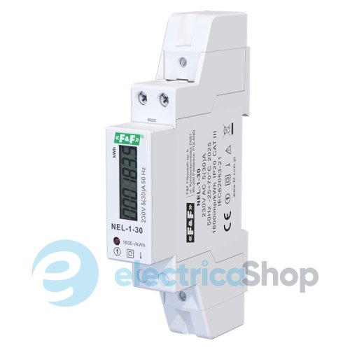 Счетчик электроэнергии 1ф, DIN, 30A, F&F NEL-1-30