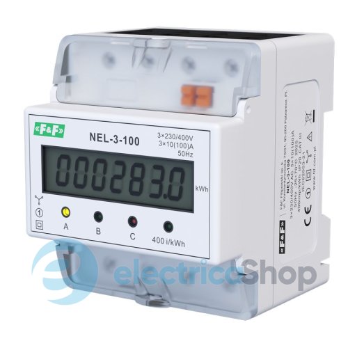 Счетчик электроэнергии трехфазный 10А(100А) F&F NEL-3-100 