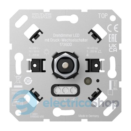Роторный диммер LED с проходным выключателем 3-200Вт. Jung 1735 DD