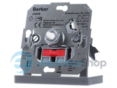 Механизм поворотного диммера, ЛН/ВВГЛ 20-200Вт, LED 3-40Вт, 230V для A.x/C.x, Hager 2909