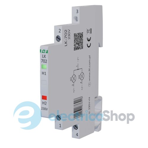Индикатор напряжения 2x230V/AC+N, 2хLED, DIN, F&F LK-702, зеленый / красный
