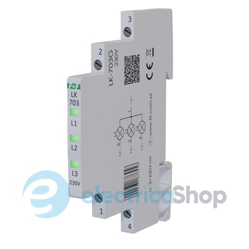 Индикатор напряжения 3×230V/AC+N, 3хLED, DIN, F&F LK-703G, зеленый