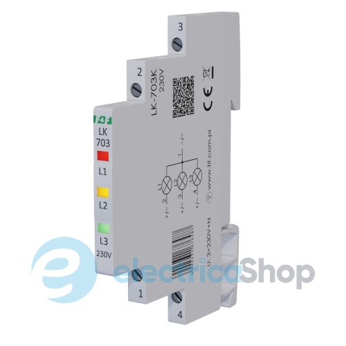 Индикатор напряжения 3×230V/AC+N, 3хLED, DIN, F&F LK-703K, красный / зеленый / желтый