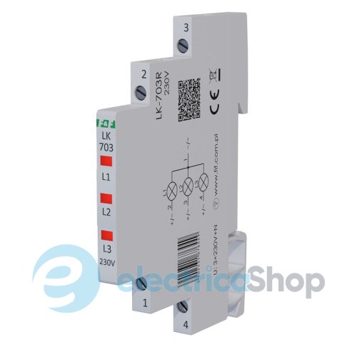 Индикатор напряжения 3×230V/AC+N, 3хLED, DIN, F&F LK-703R, красный