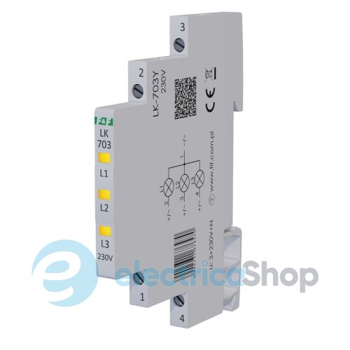 Индикатор напряжения 3×230V/AC+N, 3хLED, DIN, F&F LK-703Y, желтый