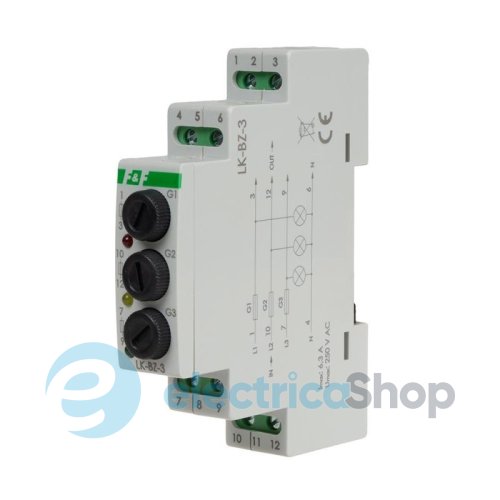 Индикатор напряжения 3х230VAC+N, 1хLED, DIN, F&F LK-BZ-3K, зеленый / красный / синий