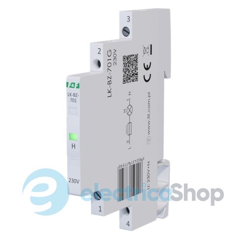 Индикатор напряжения 230V/AC+N, 1хLED, DIN,, встроенный предохранитель, F&F LK-BZ-701G, зеленый