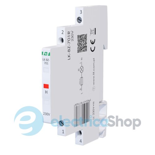 Индикатор напряжения 230V/AC+N, 1хLED, DIN,, встроенный предохранитель, F&F LK-BZ-701R, красный