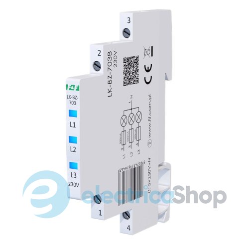 Индикатор напряжения 3×230V/AC+N, 3хLED, DIN,, встроенный предохранитель,, F&F LK-BZ-703B, синий