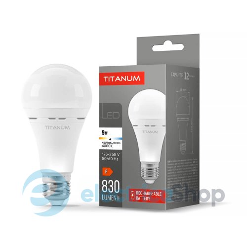 LED лампа аккумуляторна TITANUM A68 9W E27 4000K 220V TL-EMA68-09274