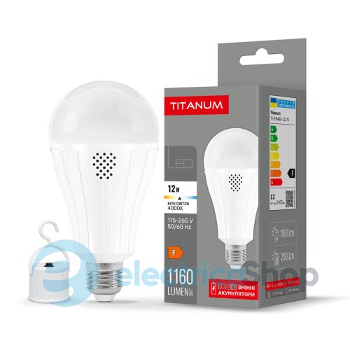 LED лампа аккумуляторная TITANUM A80 12W E27 4000K 230V TL-EMA68-09274