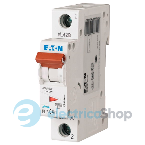 Автоматический выключатель Eaton PL7, 1-полюс 2 Ампера тип С, 10kA