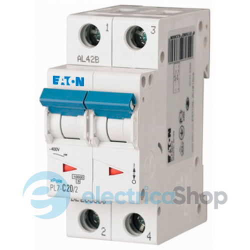 Автоматичний вимикач Eaton PL7, 2 полюси 6 Ампер тип B, 10kA