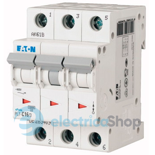 Автоматичний вимикач Eaton PL7, 3 полюси 2 Ампери тип C, 10kA