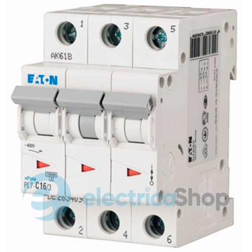 Автоматический выключатель Eaton PL7, 3-полюса 6 Ампер тип C, 10kA