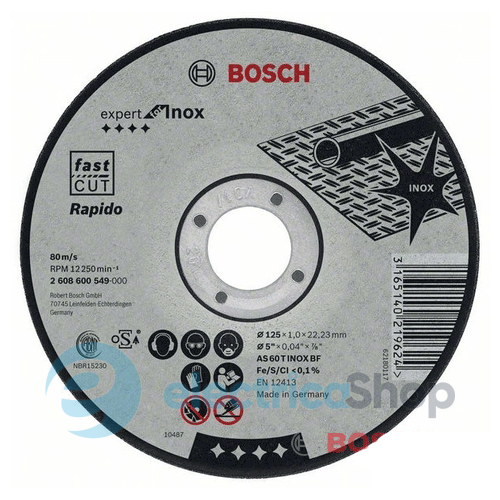 Прямой отрезной Круг Bosch Inox-Rapido, 125Х1 мм.