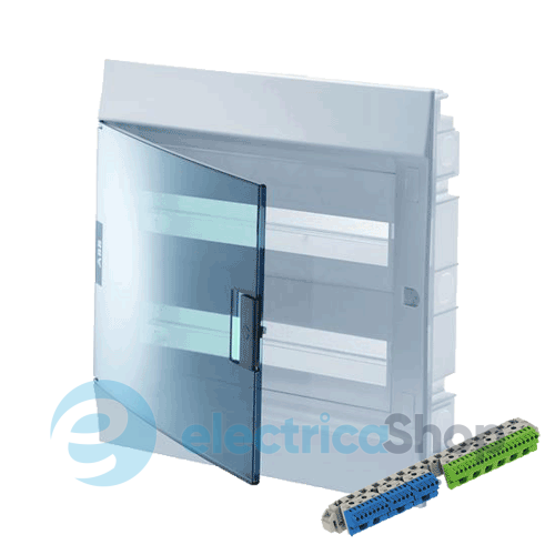 Шкаф электрический IP41 Mistral встроенный 24 модуля, прозрачные двери, с винтовыми N/PE клеммами на 32 подключения.