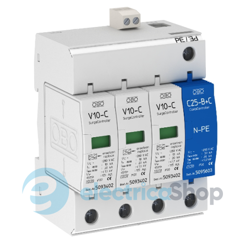 Ограничитель перенапряжений Тип II+III V10-C 3+NPE+FS, OBO Bettermann