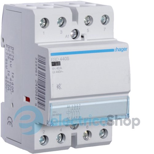 Контактор безшумний 40A, 4Н.В, 24V, Hager ESD440S