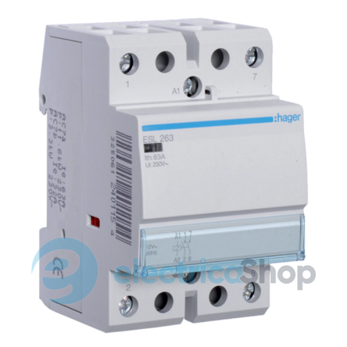 Контактор 63A, 2НО, 12V, Hager ESL263
