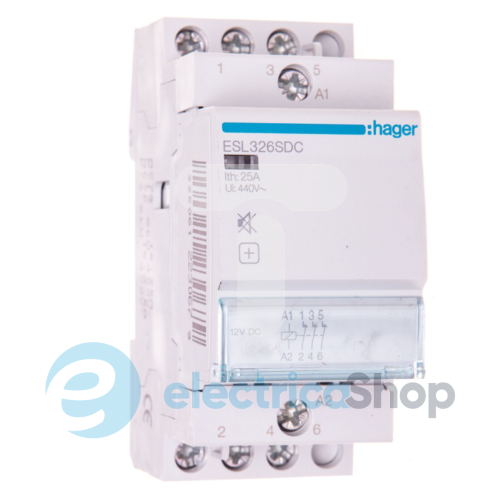Контактор безшумний 25A, 3НЗ, 12V DC, Hager ESL326SDC