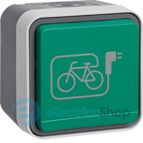 Розетка с з/к с зеленой крышкой E-bike IP55, серый, 16А/250В W.1