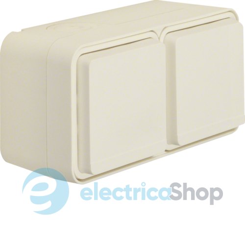 Розетка с з/к двойная горизонтальная IP55, полярно белый, 16А/250В W.1