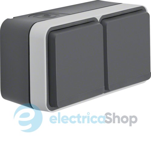 Розетка с з/к двойная горизонтальная IP55, серый, 16А/250В W.1