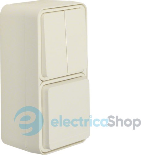 Комбинация розетки с з/к 16А и 2-кл выключателя 10АX, вертик., IP55, полярно белый, 250В W.1