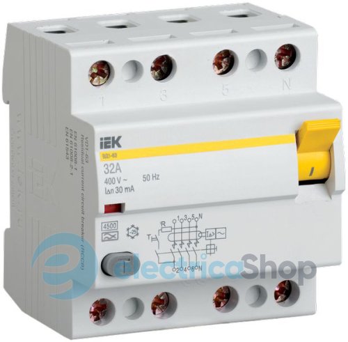 Пристрій захисного відключення (ПЗВ) IEK ВД1-63 4Р 50А 30мА тип А