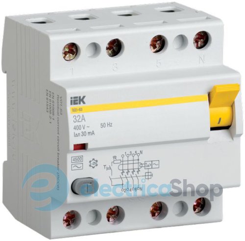 Пристрій захисного відключення (ПЗВ) IEK ВД1-63S 4Р 32А 300мА селективне