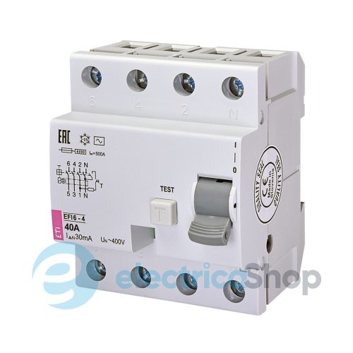 Реле дифференциальное (УЗО) EFI6-4 16/0,03 тип AC (6kA)