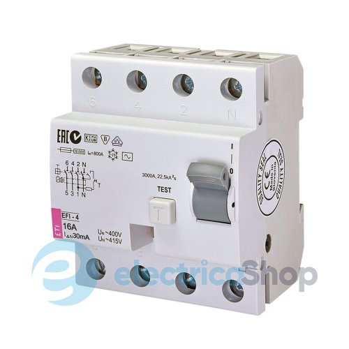 Диференційне реле (ПЗВ) EFI-4 16/0,03 тип AC (10kA)