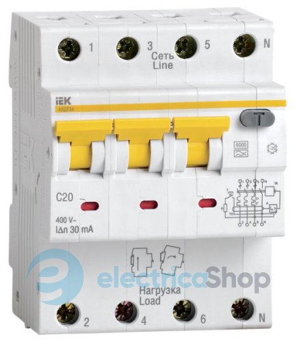 Автоматический выключатель дифференциального тока АВДТ34 C25 30мА IEK