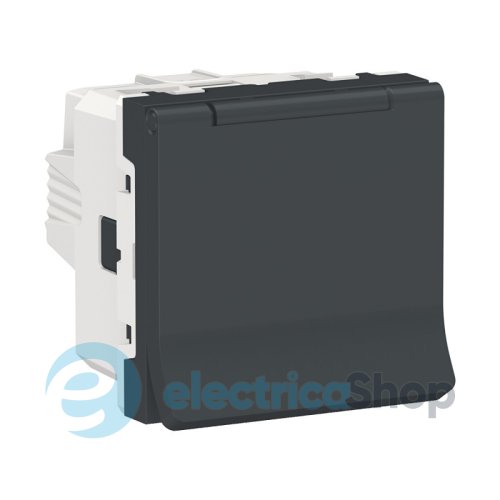 Розетка с заземл., со шторками, с крышкой, 16 А, 250 В, IP40, Unica New NU303754TA антрацит