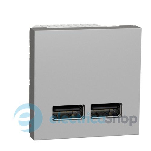 Розетка USB, 2-місна, 5 В / 2100 мА, Unica New алюміній