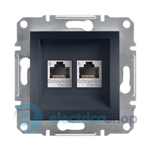 Розетка комп'ютерна 2-я RJ45 кат.6/UTP«Asfora», (колір антрацит) EPH4800171