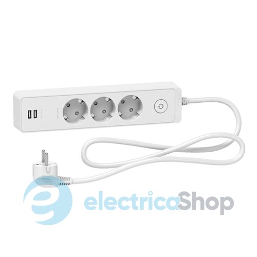 Удлинитель UNICA EXTEND (SChneider Electric) на 3 розетки с заземлением+2*USB-розетки, 1.5м, белый, ST943U1W