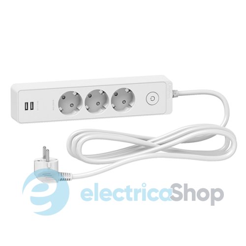 Удлинитель UNICA EXTEND (SChneider Electric) на 3 розетки с заземлением+2*USB-розетки, 3м, белый, ST943U3W
