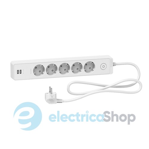 Удлинитель UNICA EXTEND (SChneider Electric) на 5 розеток с заземлением+2*USB-розетки, 1.5м, белый, ST945U1W