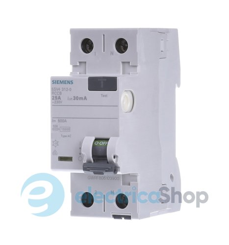 Выключатель дифференциального тока, 2-п, тип AC, 25 А, 30 мА, 230 В, Siemens 5SV4312-0