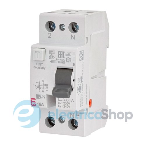 Реле диференційне (ПЗВ) 2р EFI-P2 16/0,3 тип A (10kA), ETI 2061130