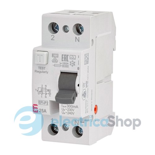 Дифференциальное реле (УЗО) 2р EFI-P2 25/0,3 тип A (10kA), ETI 2061131