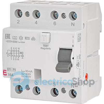 Дифференциальное реле (УЗО) 4р EFI-P4 32/0,03 тип AC (10kA), ETI 2061617