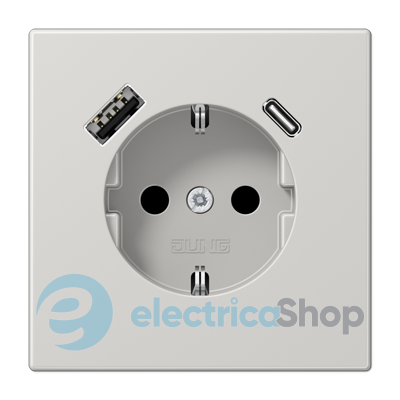 Розетка з з/к і USB тип A + USB тип C, JUNG LS1520-15CALG світло-сірий