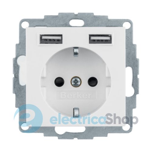 Розетка с з/к 16А/250В + 2хUSB/2.4A, пол.белизна-matt S.1