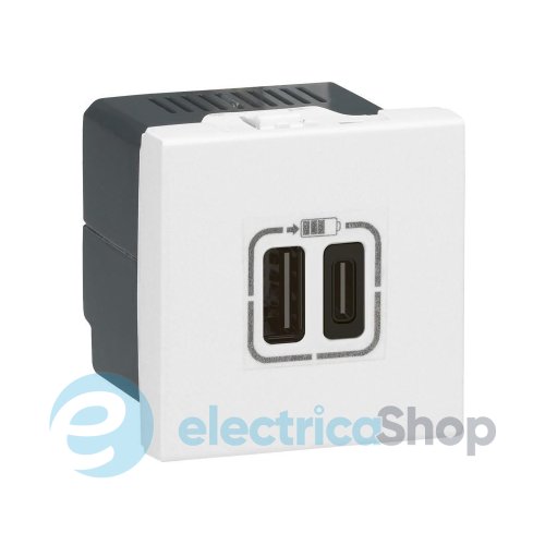 Розетка USB-C+USB-A 3,0A 15Вт 2 модулі MOSAIC 77592 колір білий