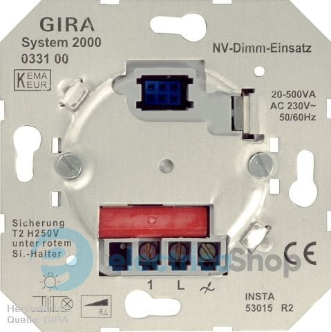 Механізм світлорегулятора натискного для низьковольтних ламп 20-500ВА System 2000 Gira 033100