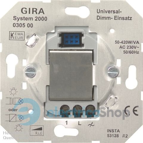 Механізм світлорегулятора натискного універсального 50-420 Вт System 2000 Gira 030500