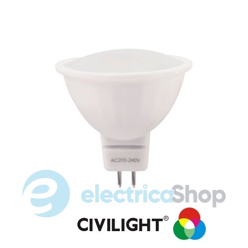 Лампа светодиодная CIVILIGHT MR16 DF16P6 6W GU5.3 12V AC/DC 6000К 500Lm ceramic